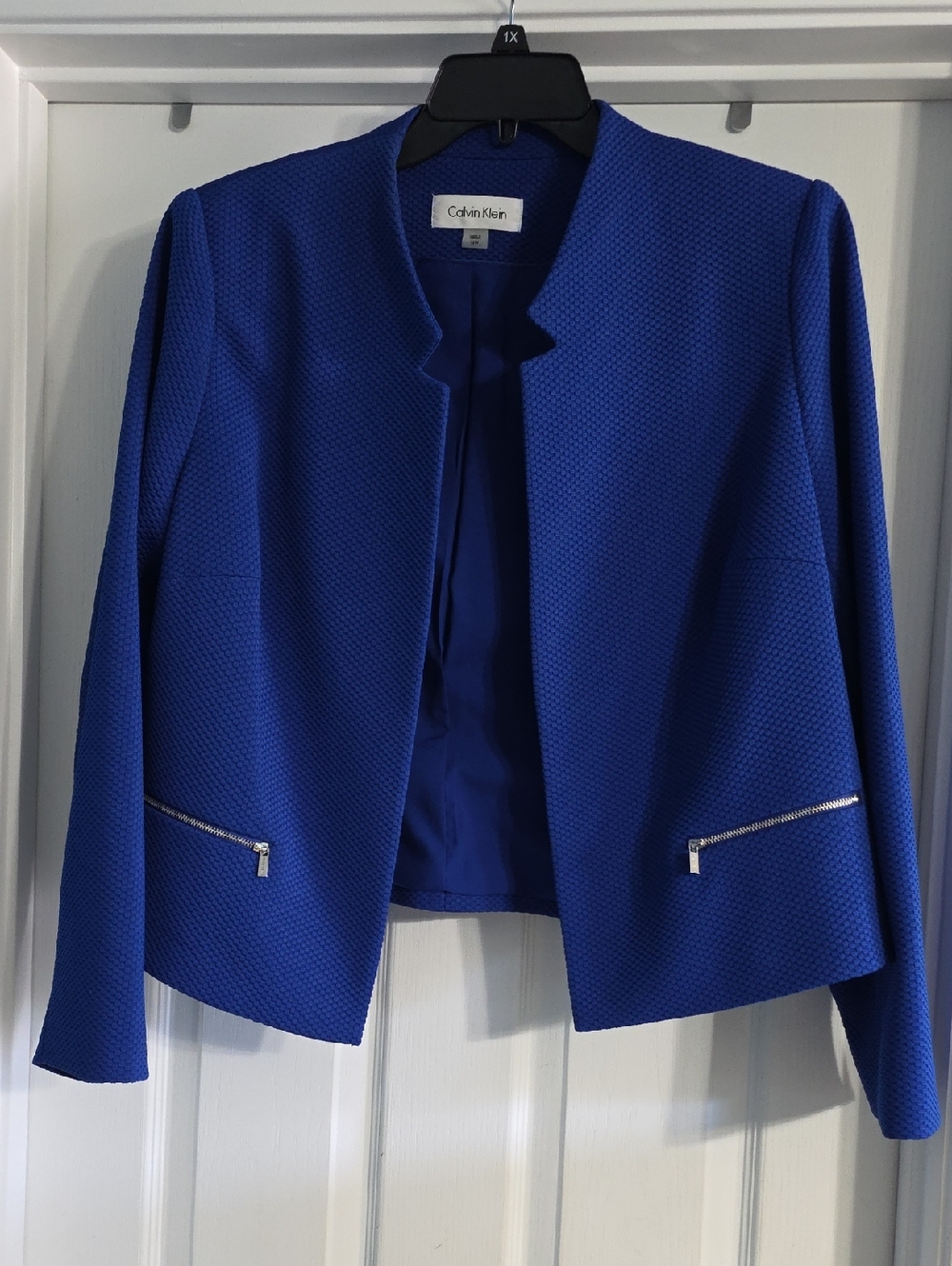 Calvin Klein Women's Royal Blue Open-Front Blazer with Zip Pockets